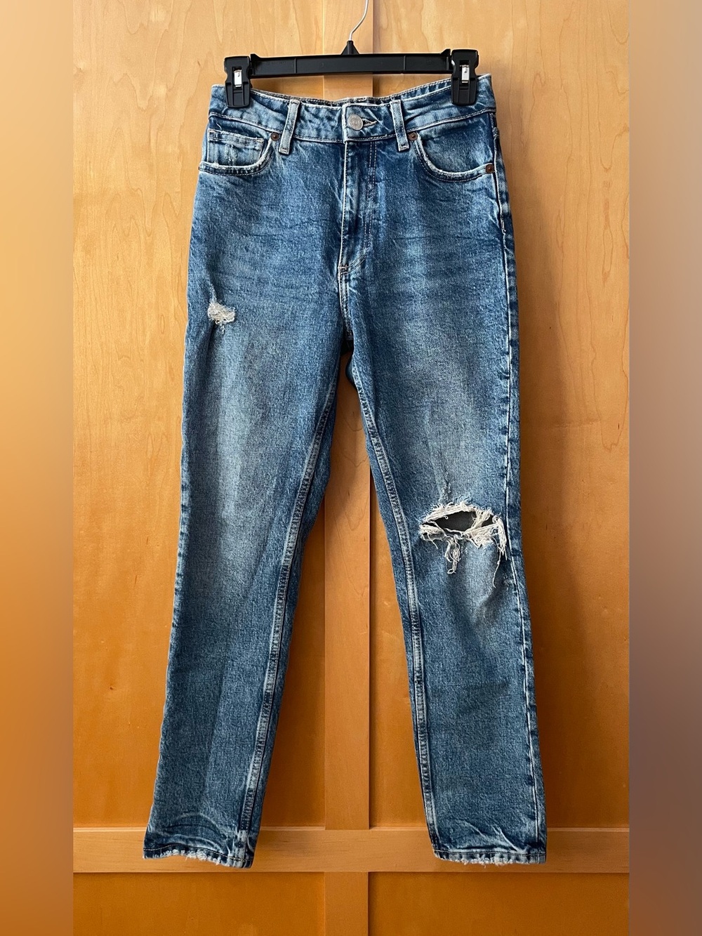 Zara Blue Slim Straight Distressed Jeans